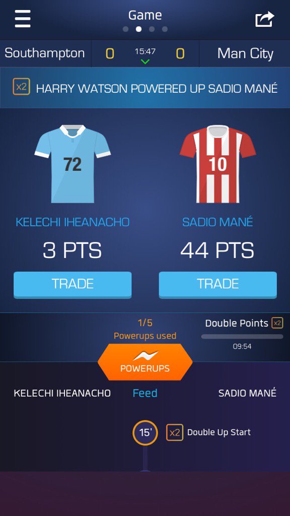 HarryJpwatson's tweet photo. Just used my Double Up on Sadio Mané on @ultimatefanlive for #saintsfc vs #mcfc https://t.co/nkFzhPDocA https://t.co/jd8kJKdwiC