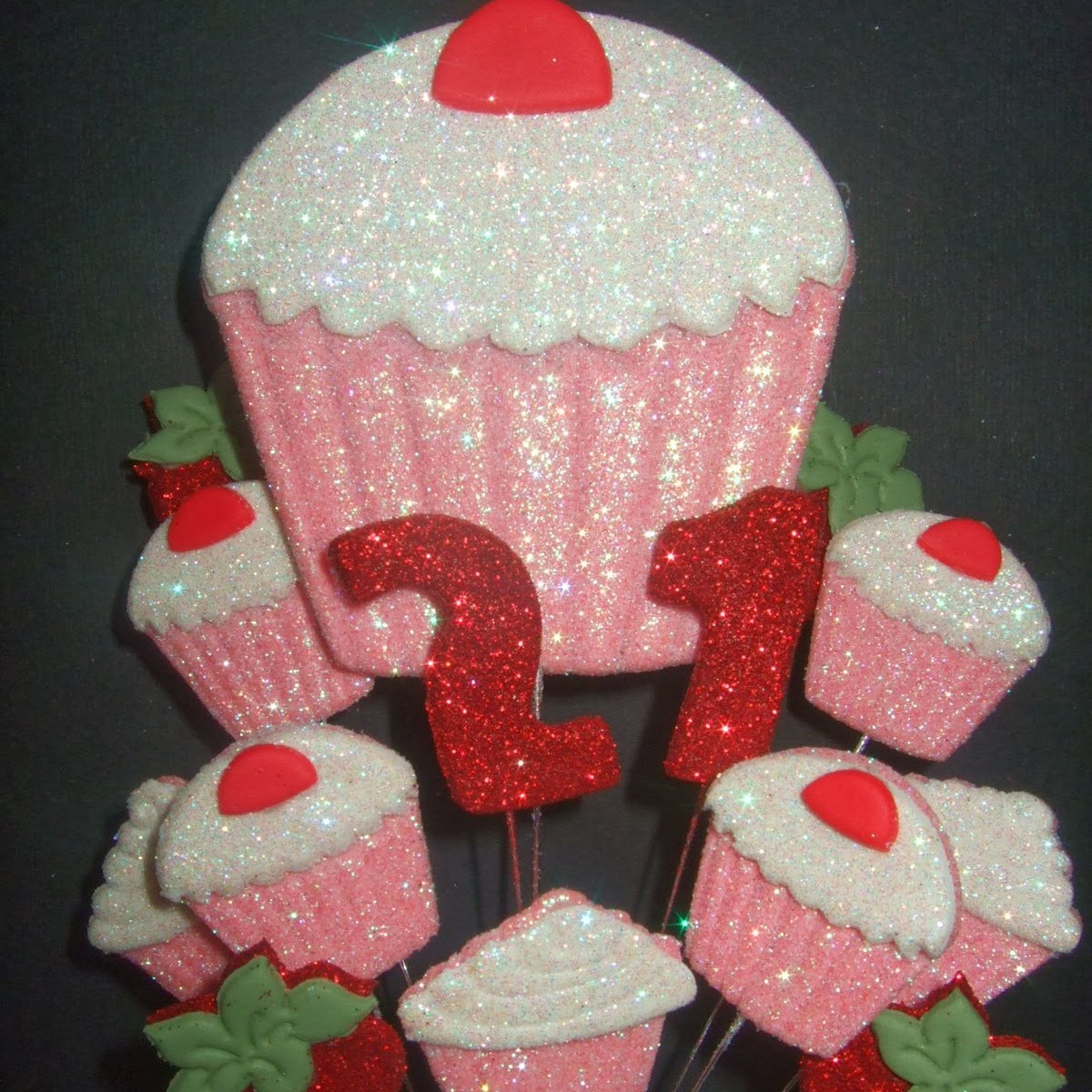 Cupcakes n  Strawberries birthday cake topper.  All ages available from thecaketoppershop.net 
#cupcakes