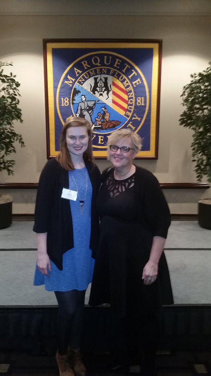 MUCommAlumni's tweet photo. #MUDCCAA Student Representative Krista Lindwall with President Jennifer Roethe at awards @krista_lindwall @VDubJenn https://t.co/RJKQyQFxoq