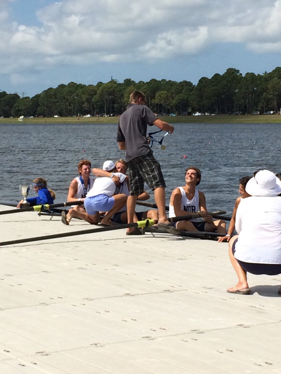 #NORSPARTANS MEN J4+  with coaches Lisa and Ben Snyder presenting gold medals and trophy to the State Champion crew!