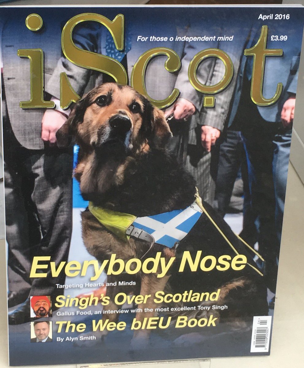 Mr_Q_dog's tweet photo. Check out the handsome chap on the cover of April's @iScotNews #FoxyHound #SNPpets #BothVotesSNP https://t.co/TqPnPaHADY