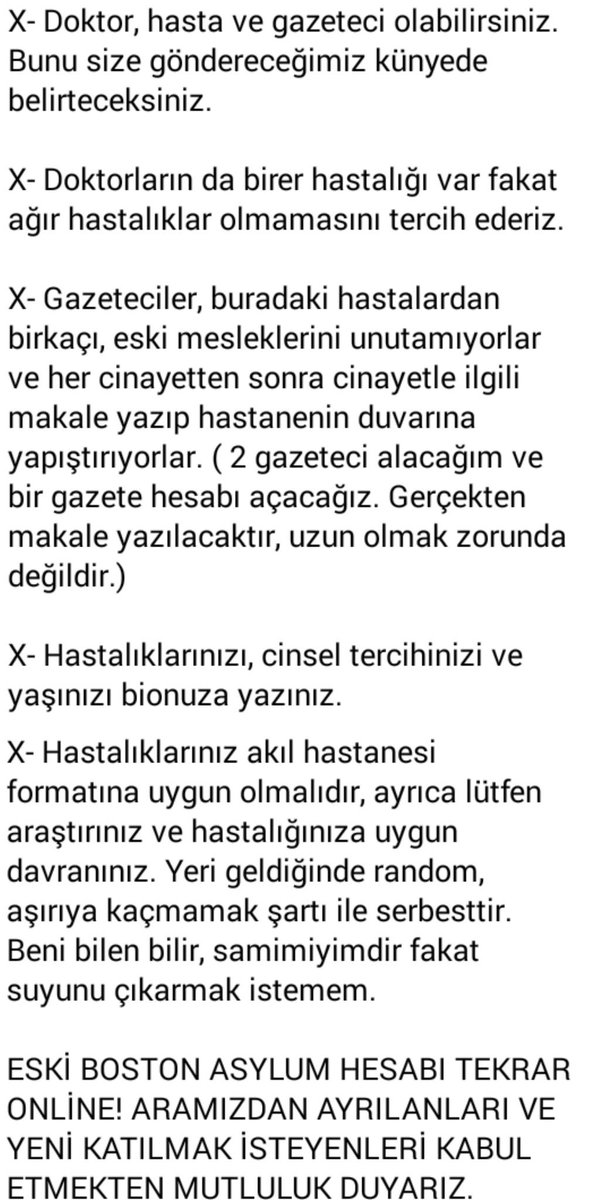 xbostonasylumx's tweet photo. Eski hesabımız olan @yBostonAslyum dan sonra yeni hesabımız ile buradayız. Katılmak için mention atmanız yeterli. https://t.co/HFNu9S3XmA