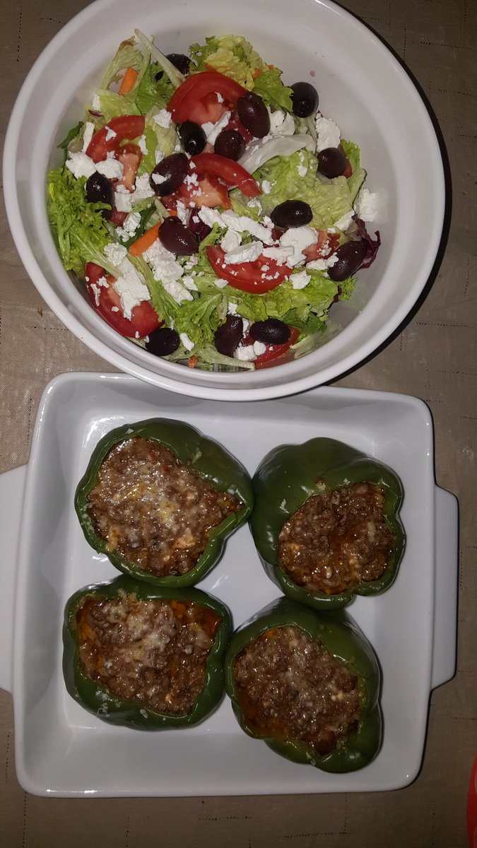 MCLAnthony4's tweet photo. Happy #GreekEaster... homemade greek stuffed peppers with Greek Salad... pastry to come for desert https://t.co/x8Z7E7gDti