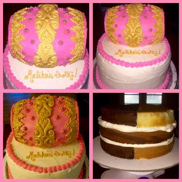 1/2vanil, 1/2choc, middle layer vanil &amp; choc swirl w/ cookies &amp; cream filling, covered w/ vanil buttercream #dholki