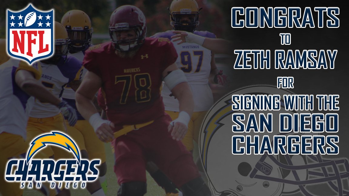 CMUMavsFootball's tweet photo. Congrats again to Zeth Ramsay on joining the @Chargers . Hardwork and dedication pays off! #CMUMavsFootball #NFL https://t.co/LVQbCiq36b