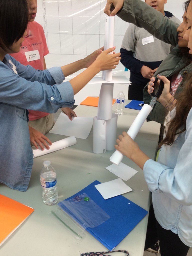 charter2005's tweet photo. KISD Newcomer science students collaborating on a paper tower challenge @ SSA #Kisd #secsciencekisd https://t.co/LroKsBF1oe