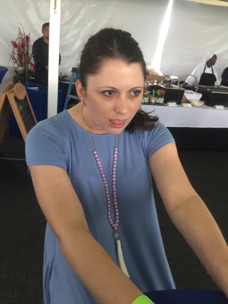 CBJ66's tweet photo. wife "trying" to re-create the infamous #Duffering at the 17th hole suite @Zurich_Classic @JasonDufner @JDayGolf https://t.co/DDEkQBiMio