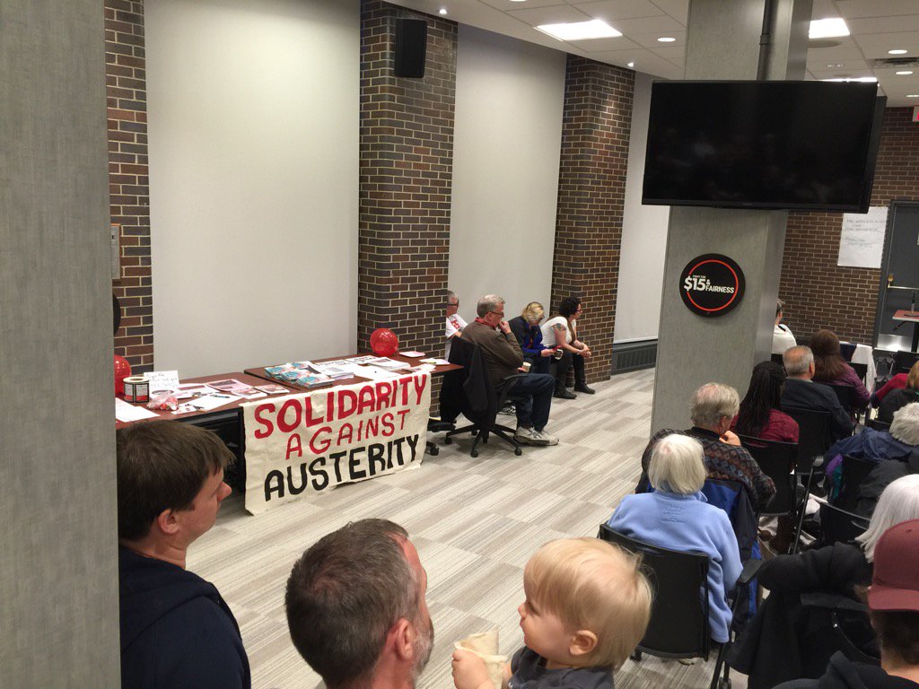 KevinSkerrett's tweet photo. Solidarity Against Austerity launches AntiAusterity Forum at end of May Day March #may1ott #613FightFor15 #canlab https://t.co/V742uFYiIu