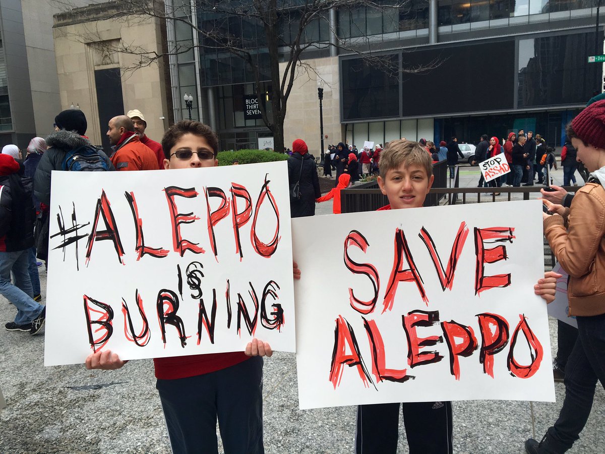 Sarahjabertooth's tweet photo. #Chicago stands in solidarity with #Aleppo. We are with you. #AleppoIsBurning #MayDay #syria https://t.co/pU0FRtbKMe