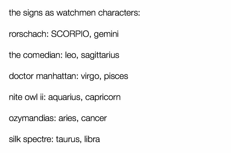 Dc Astrology The Signs As Watchmen Characters T Co Relqebljvd Twitter