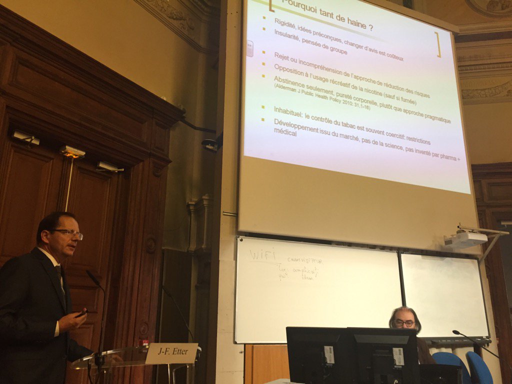 PrDautzenberg's tweet photo. Jean Francois Etter défend la réduction des risques par Ecig et explique une démarche venue des consommateurs#sovape https://t.co/chWul9HQjW