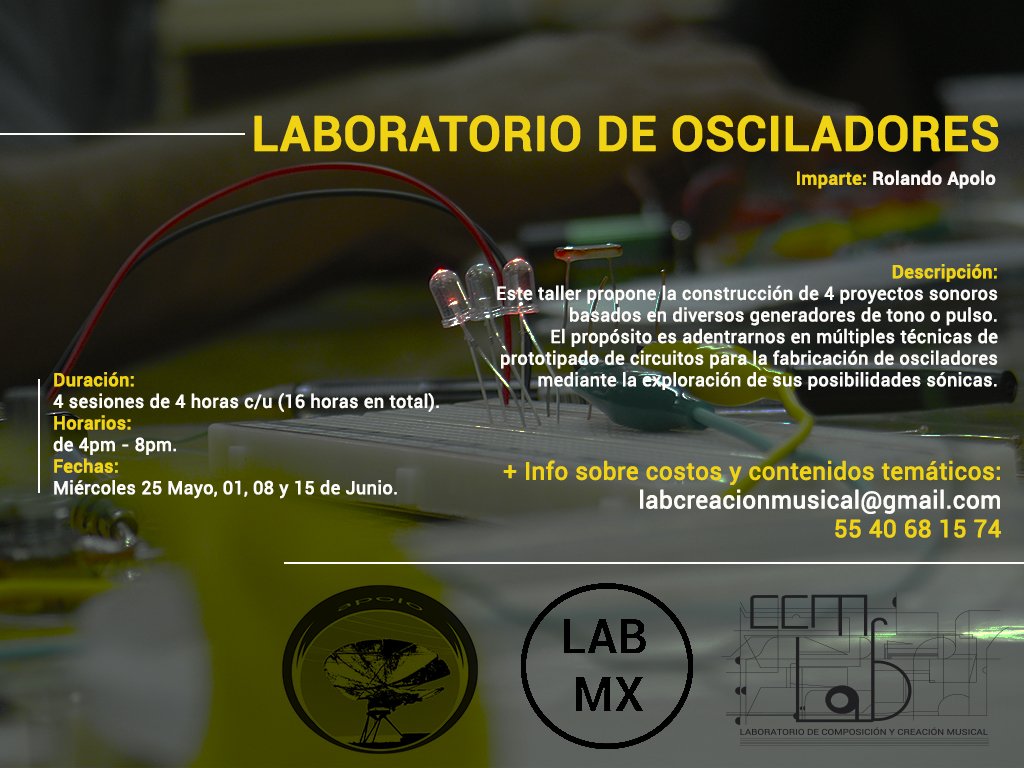 ccm_lab's tweet image. Los invitamos a participar en nuestro próximo taller.  
+info: labcreacionmusical@gmail.com  
#CDMX #cursos2016