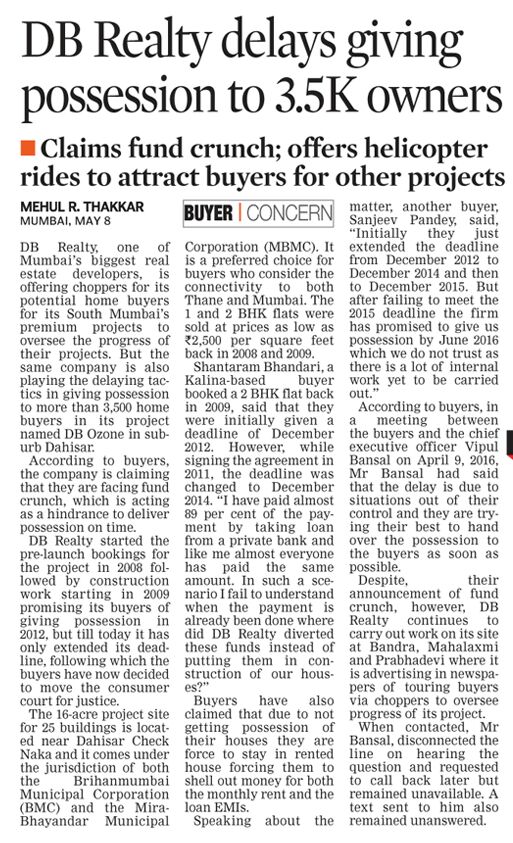 kchandresh's tweet photo. Thanks @TheAsianAgeNews @Mehul_Thakkar_ 4 reporting how #DBRealty delayssss #DBOzone. 3500 buyers #Fight4Possession https://t.co/bnYlmG6x3e