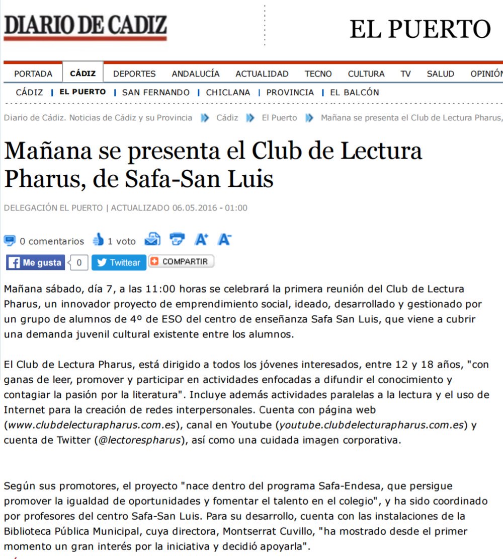 SAFASanLuis's tweet photo. El Club Juvenil de Lectura PHARUS @lectorespharus en la prensa del pasado viernes 6 de mayo, @fundacionsafa: https://t.co/fHKkeIZWjY