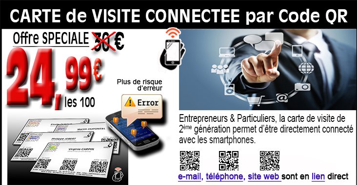 carte_connect's tweet photo. #CARTE_de_VISITE Connectée par CODE QR. Tél, mail, site web toujours connectés par #code_QR
https://t.co/A1ZtU9drpk https://t.co/XAcVjoS9Mt