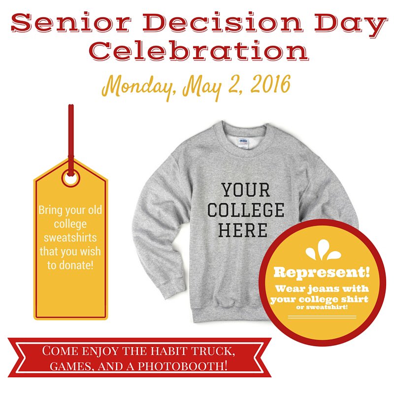 oaksclassof2016's tweet photo. TIME TO CELEBRATE!!!! Wear your college gear w/ jeans tomorrow! Also bring any jackets you don't want for the swap! https://t.co/vTvveTzXzV