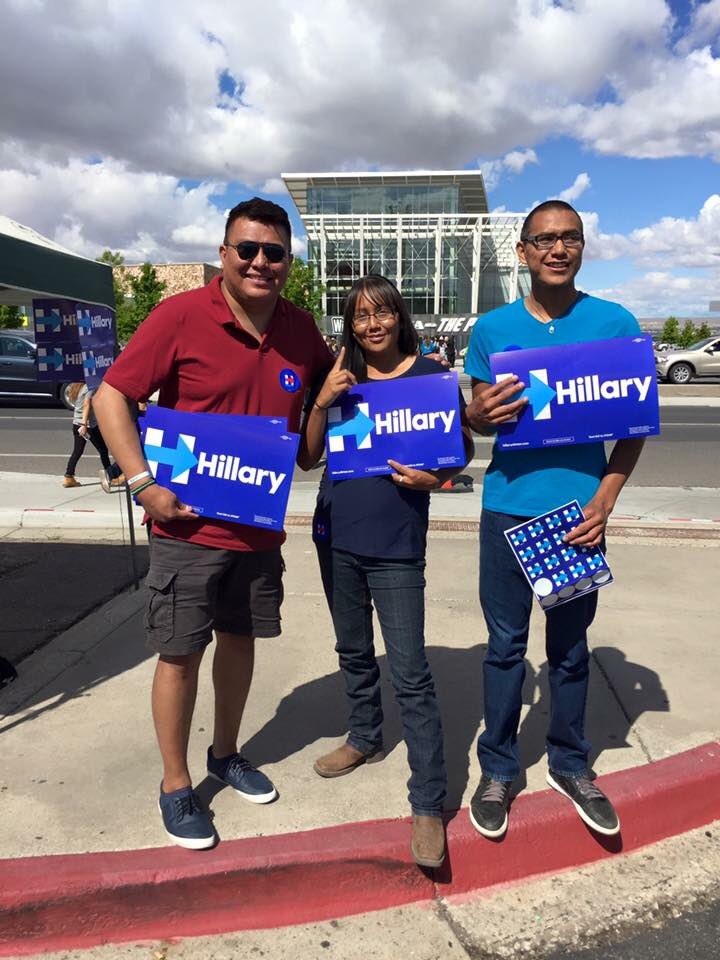 NativeDemocrats's tweet photo. Team Hillary @GONPowwow s/o to the new Native organizing team in NM #Hillary2016 #Natives4Hillary #HillaryForNM https://t.co/m0GSCxMbfg