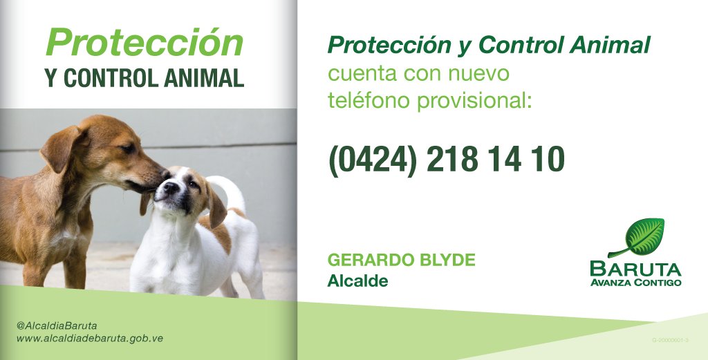 AlcaldiaBaruta's tweet photo. Protección y Control Animal cuenta con nuevo teléfono provisional: 0424 218 14 10 https://t.co/LVzpscNyVr