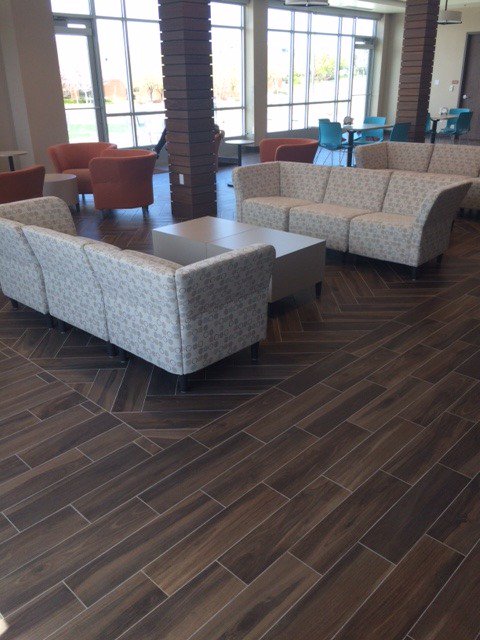 ArizonaTile's tweet photo. Rocking our Savannah Coffee tile at the CU offices in Red Rocks... so cool! Great design! #woodlooktile #Path21 #E… https://t.co/fKsUmX1g9T