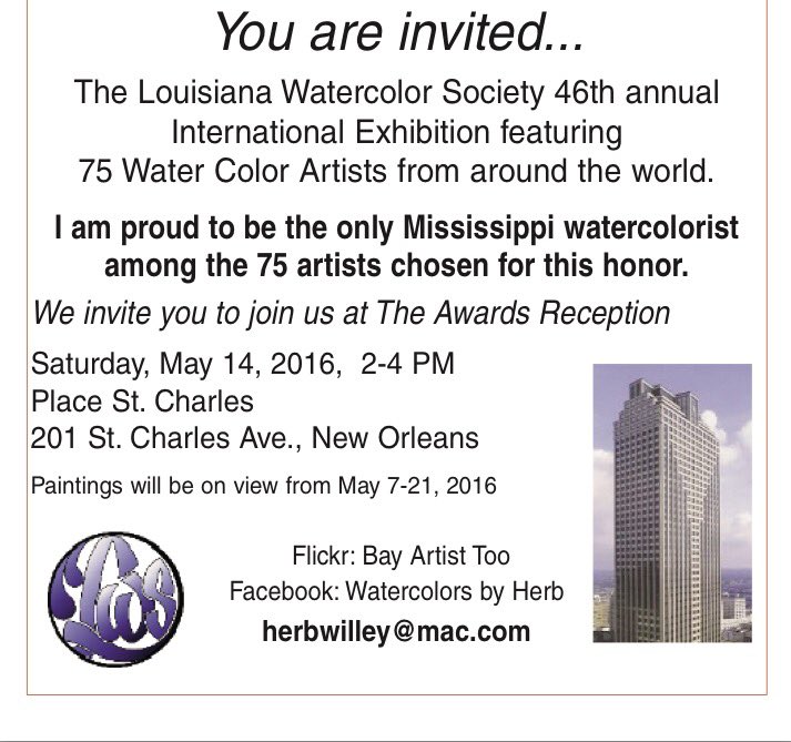 herbwilley's tweet photo. My painting selected for #LWS #46AnnualInternationalExhibit!
Pls join us @ the #AwardsReception!
@DelbertHosemann https://t.co/7FxXmVKhHm