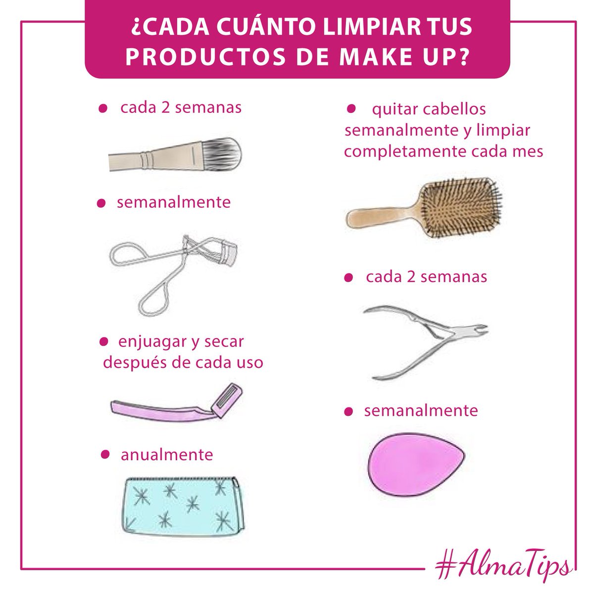 AlmaShopping_ar's tweet photo. ¿Cada cuanto hay que limpiar los productos de #belleza y #makeup? ▶💅💄 #AlmaTip https://t.co/WPBE2EqKxM
