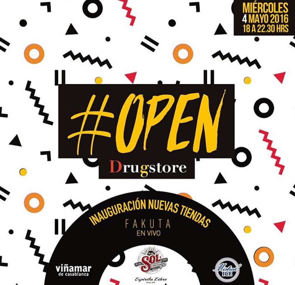 juanitadeleon's tweet photo. #opendrugstore / 4 de Mayo @Drugstore_cl / 18:00 a 22:30 hrs @vinamar_ @MistralIce @CervezaSol https://t.co/KClQeYFggo
