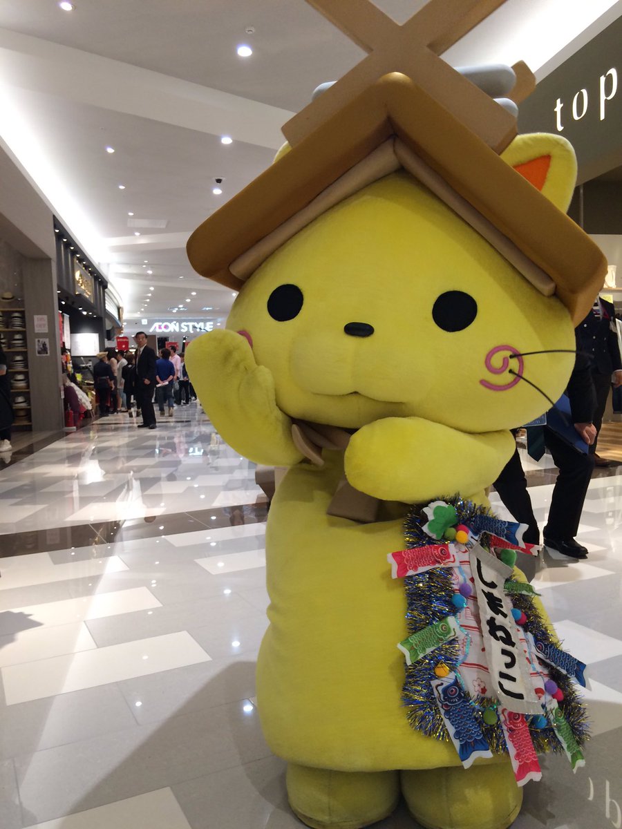 おはにゃう！「イオンモール出雲」のグランドオープンをしまねっこも見にきたにゃ♪このあと10:00〜2階いかこいダイニング、11:00〜1階だんだん横丁でおさんぽするにゃ〜(((っ･ω･)っ♡