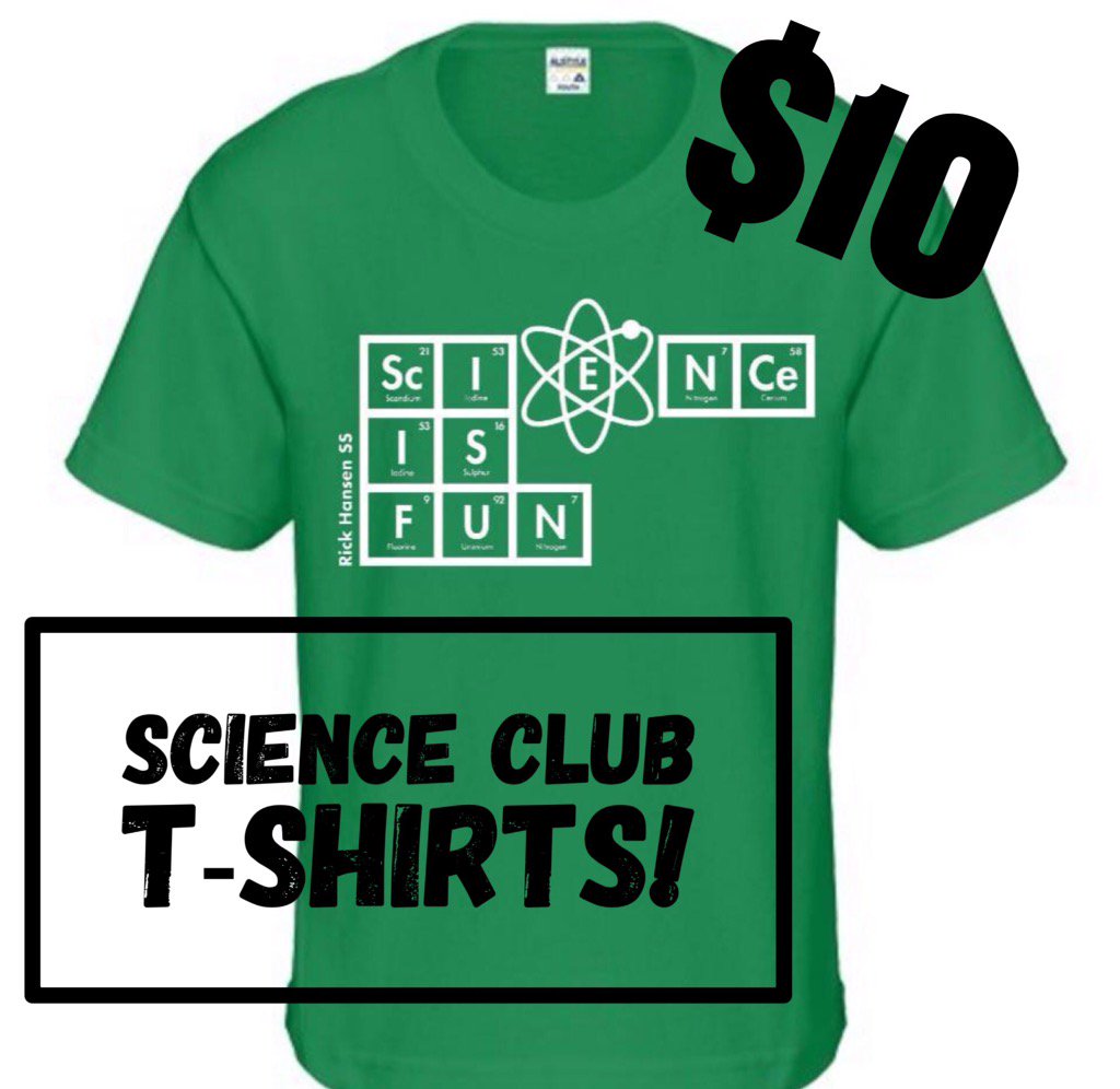 HEY RHSS! Make sure to stop our table in the atrium tomorrow to purchase your science club t-shirt! ONLY $10!!