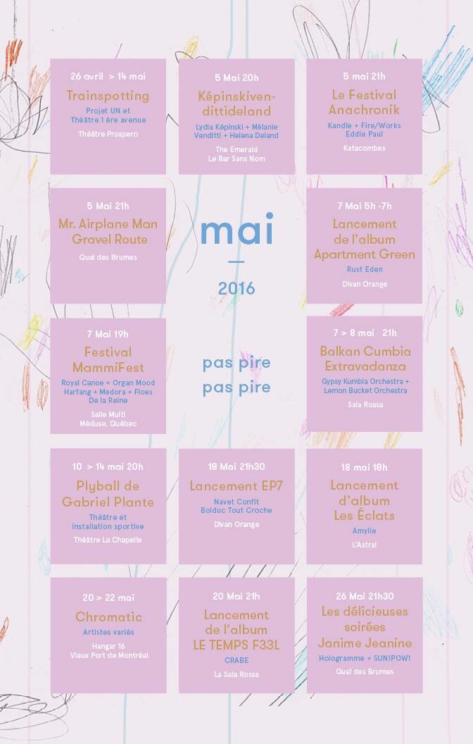 PASPIREPASPIRE's tweet image. Plein de belles sorties pour nous dégourdir juste comme il faut! Artwork: Mathilde Corbeil. Bon mois de mai!