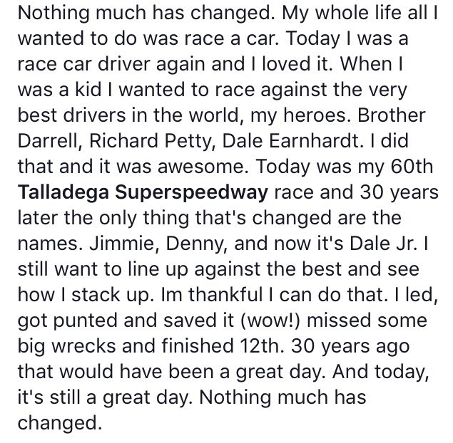MW55's tweet photo. My thoughts about today. Thanks @peakauto @AaronsInc @ToyotaRacing @Toyota for allowing me to do what I love. Again https://t.co/pBPYelEaze