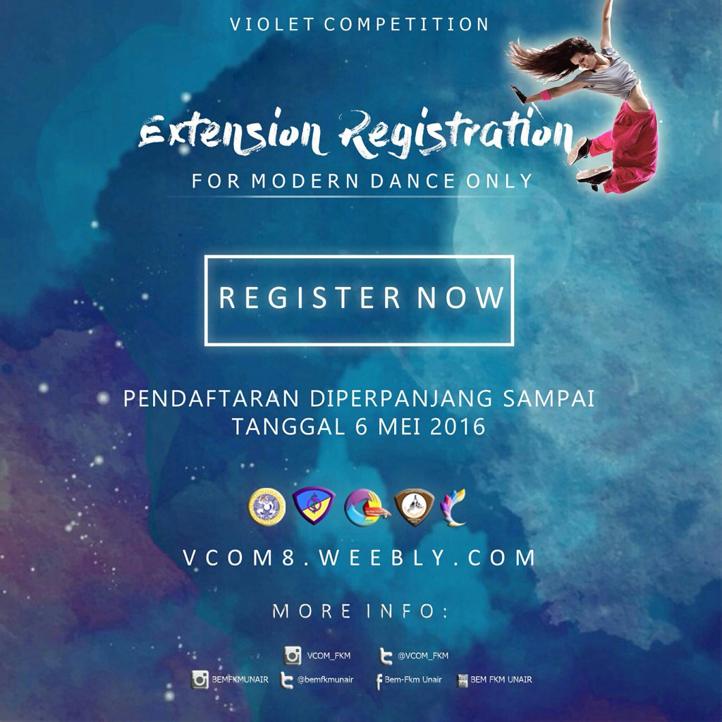 VCOM 8 has a good news for all!! EXTENSION REGISTRATION for Modern Dance Competition until 6th May 2016.