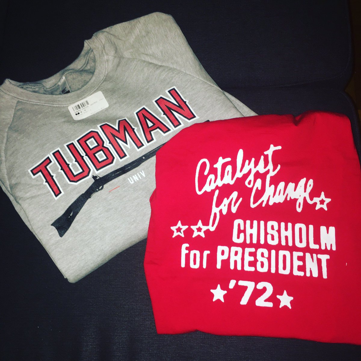 Finally received my @philaprint shirts. #TubmanUniversity & #chisholmforpresident #schoolofthought #tubdubs