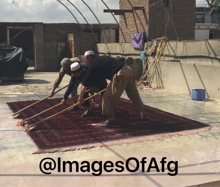 ImagesOfAfg's tweet photo. Squeegeeing beautiful new handmade #AfghanCarpet after washing. #Mazar #Afghanistan #turquoisemountain #Afghan https://t.co/ugHUn9he9G