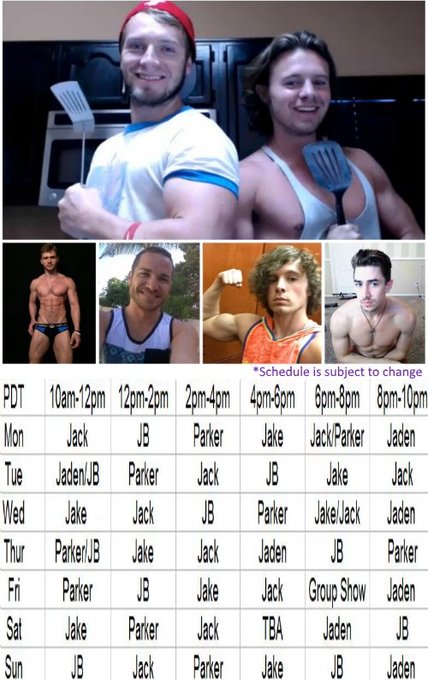 This weeks Voyeurboys cam schedule - @Jaden_Storm25 @jake_karhoff @ParkerKaneXXX @Jbunny43 @XXXJackHunter<a class="tags" href="/tag/jaden_storm25">@jaden_storm25</a><a href="/tag/rt"class="tags"><span>#rt</span></a>