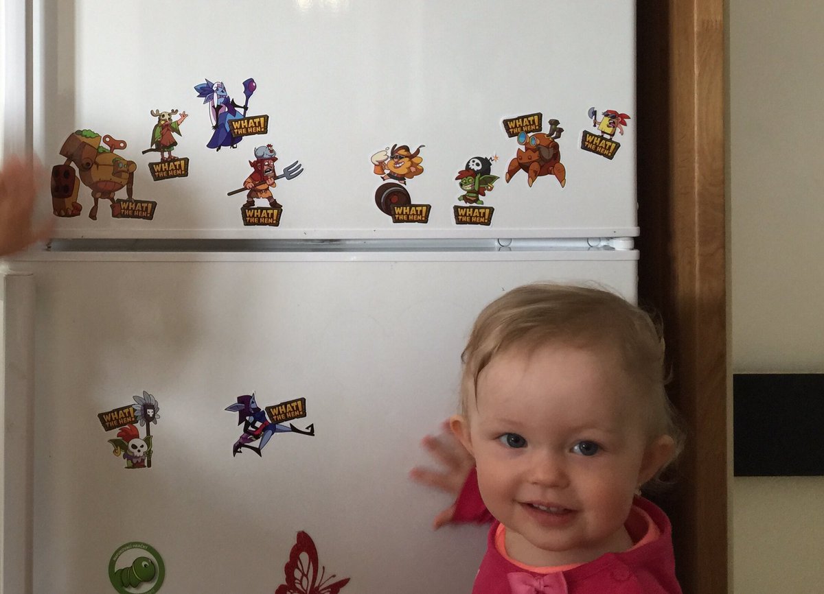 MichalHarangozo's tweet photo. Back from #reboot2016 with What The Hen! sticker battle on our fridge :) #chargedmonkey #whatthehen #gamedev https://t.co/S1pBUQZ7DD