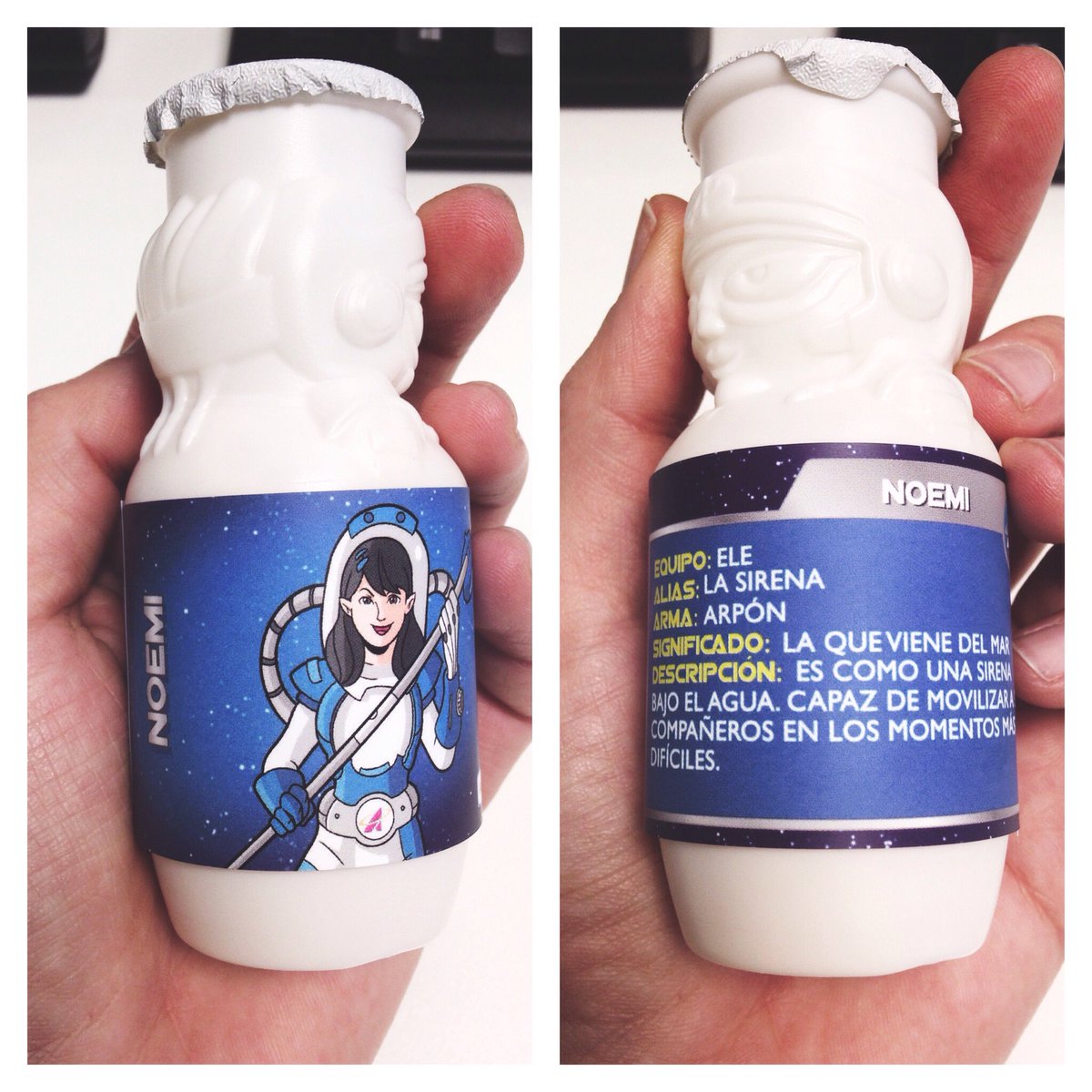 NOEMIMARELLI's tweet photo. #botellitasActimel Con mi nombre y descripción de PODERES! 
Noemi = #laSirena 💪🏼😆
#equipoactimel @Actimel_es https://t.co/IacAQhl4n1