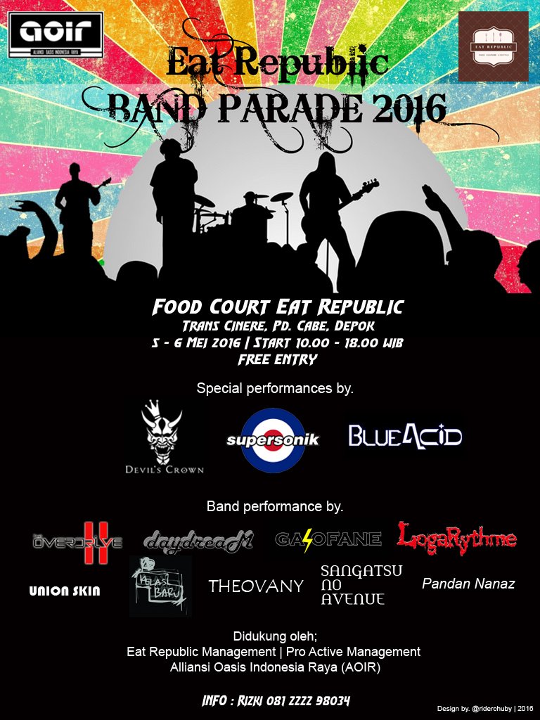 Finally..poster eventnya <a href="/Cielers_ID/">L'Arc~en~Ciel Indonesia</a> <a href="/Oasis_INA/">Oasis Fanatic Indo</a> <a href="/SupersonikId/">Supersonik</a> <a href="/DevilsCrown666/">Devil's Crown</a> <a href="/BlueAcidBand/">Blue Acid</a> <a href="/EatRepublicID/">Eat Republic</a>