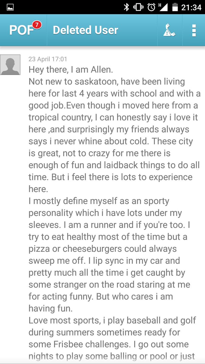 OneTimeOnPOF's tweet photo. That's a lot of life story for a first message #deletedforareason? @PlentyFishFails #anditkeepsgoing https://t.co/mXrCxqotOW