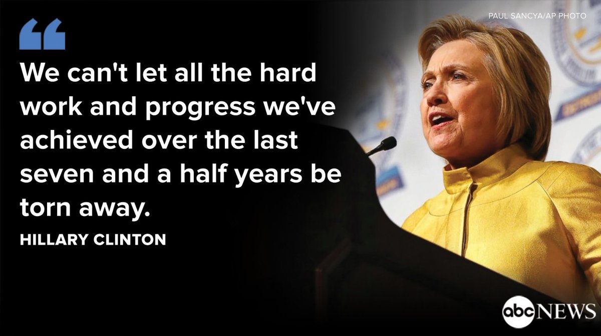 Hillary Clinton: "We cannot let Barack Obama's legacy fall into Donald Trump's hands." abcn.ws/1ToQXRK