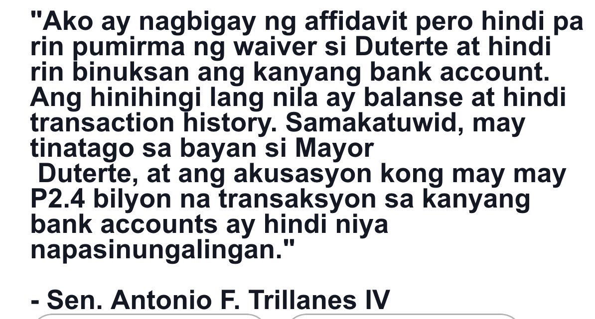 ABSCBNNews's tweet photo. LOOK: Statement of Sen. Antonio Trillanes IV on meeting with Atty. Sal Panelo https://t.co/mcMiOvOFNL | via @jeffcanoy #Halalan2016