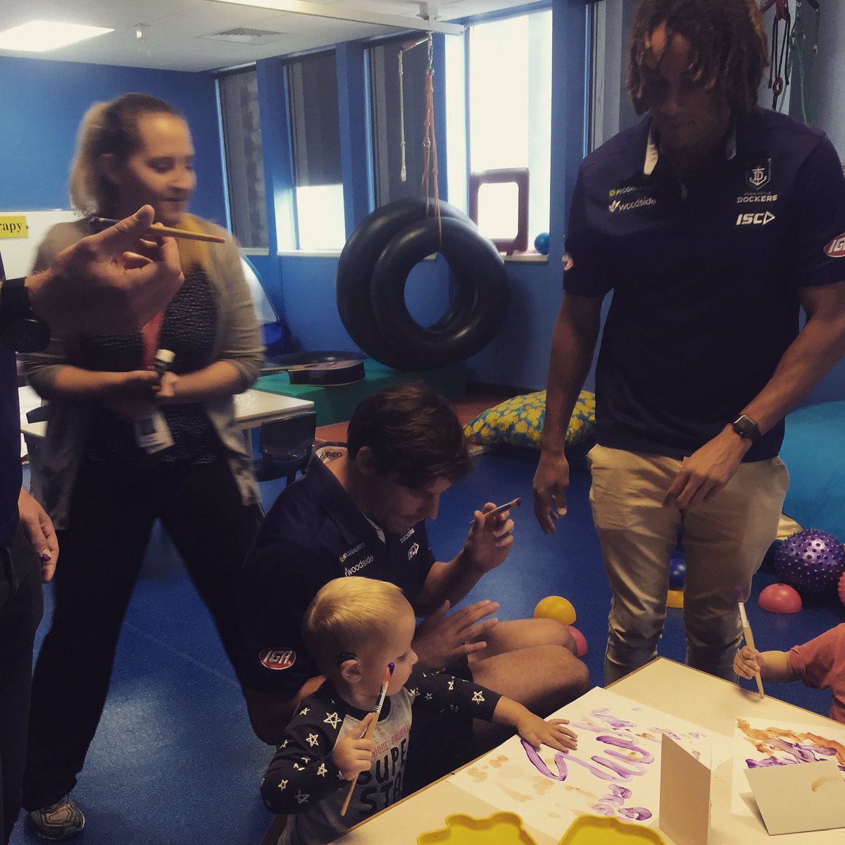 F_of_Finlay's tweet photo. Thank you to @freodockers for coming to our playgroup #pmh for our little #cancer fighters today. 😊🎗💜🎗💜🎗💜🎗💜🎗💜🎗💜🎗💜🎗 https://t.co/9KvbrFPUmB