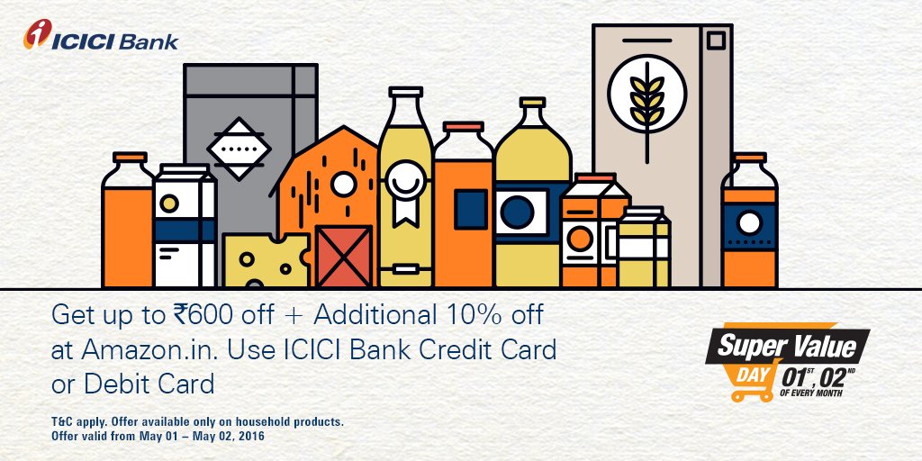 ICICIBank's tweet photo. Make the best of the #AmazonSuperValueDay offer today with ICICI Bank. Visit: https://t.co/eqIx9Mu0Nj https://t.co/hVZFfmBtNn