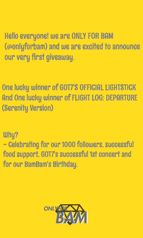 onlyforbam's tweet photo. [‼️GIVEAWAY‼️] Our 1st giveaway to celebrate BamBam's Birthday, our 1000 followers &amp; GOT7's successful 1st concert.💎 https://t.co/GLNq2uEbRY