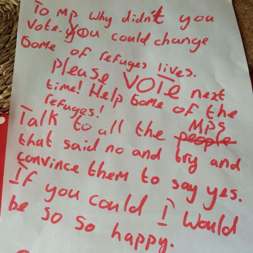 JulietKilpin's tweet photo. 100s of children are writing 2 MPs to ask them to accept new #DubsAmendment #save3000 @AlfDubs #refugeeswelcome https://t.co/QwzXl83iCw