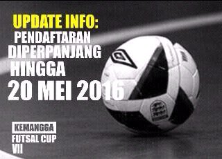 Pendaftaran "Kemangga Futsal Cup VII" DIPERPANJANG SAMPAI 20 MEI 2016🙌
Ayo daftarkan tim terbaikmu! KUOTA TERBATAS!