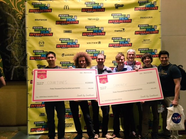 CLGrimes's tweet photo. Developers used Watson APIs at the #SXSW Music #hackathon. Meet the winner: #SamPack! https://t.co/2Mq9xVh2Sb https://t.co/js17UgEE3C
