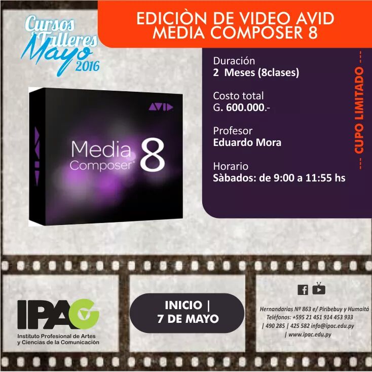 ipacpy's tweet photo. Curso Taller: EDICIÓN DE VIDEO AVID MEDIA
Inscripciones abiertas! #IpacPy
Inicio:mayo2016 https://t.co/B2f5wNq6Wh