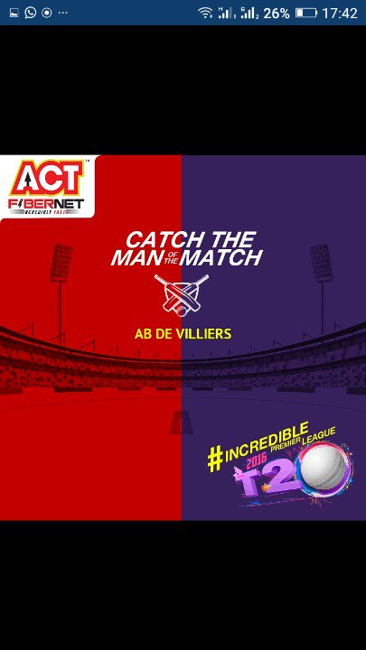 ambikadevi3's tweet photo. @ACTFibernet #IncrediblePremierLeague #RCBVsKKR #IPL Man of the Match
ABD https://t.co/1YADOAJtIo