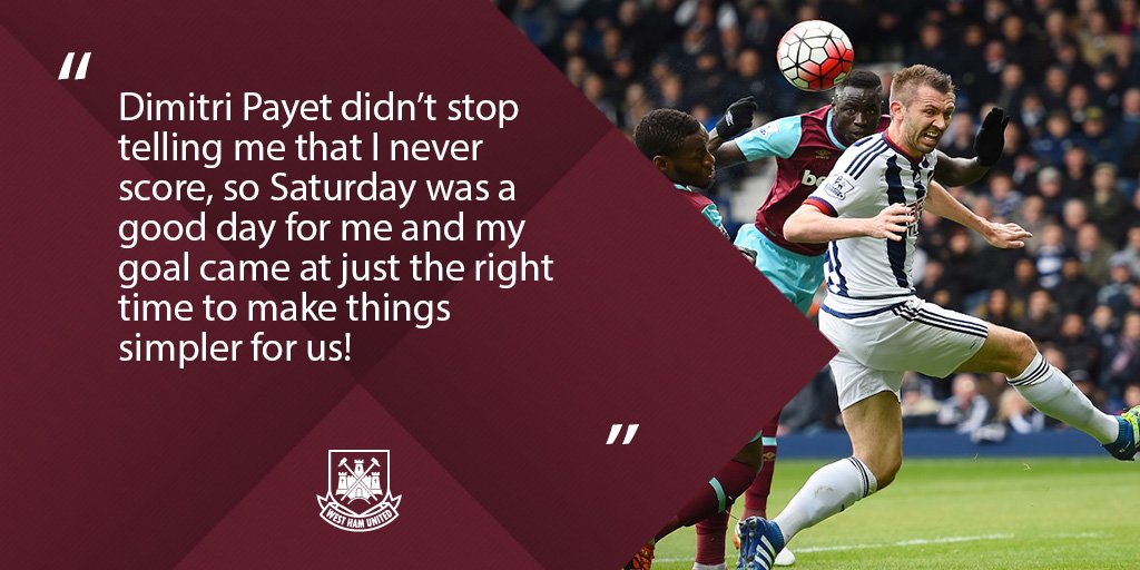 .<a href="/PapiCheikhou/">cheikhou kouyate 8</a> was happy to shut <a href="/dimpayet17/">Dimitri Payet</a> up by scoring on Saturday! ➡️ wes.hm/CK0105 #WHUFC