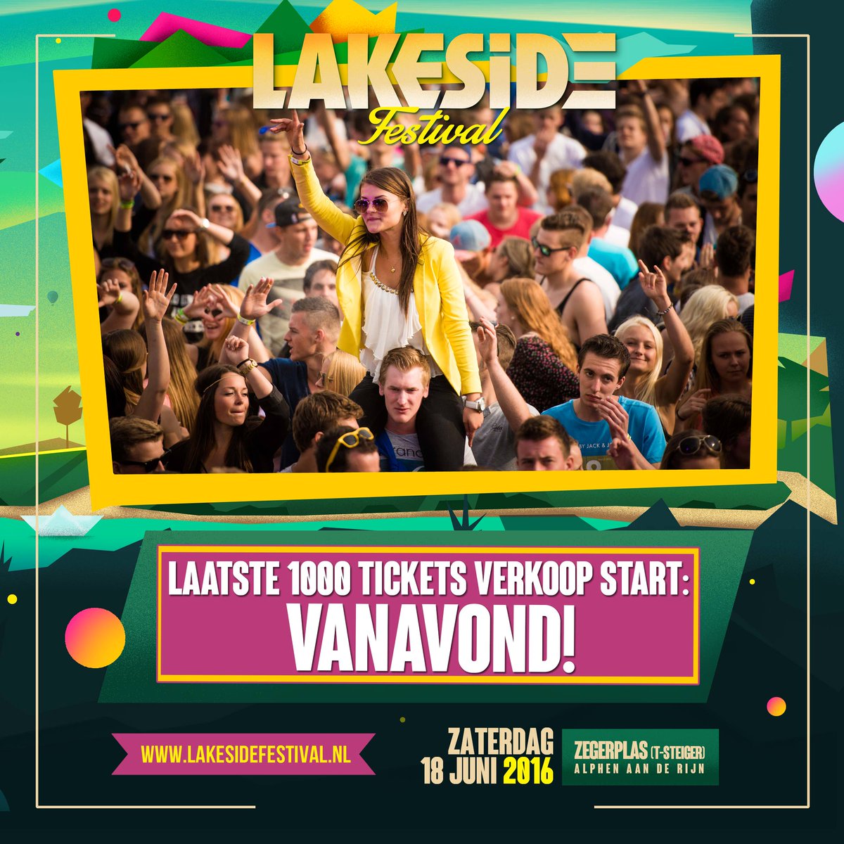 lakesidealphen's tweet photo. Aftellen! Om 19:00 uur VANAVOND start de verkoop van laatste 1000 Lakeside tickets! #lakeside #festival #alphen https://t.co/YeT4tctEPL